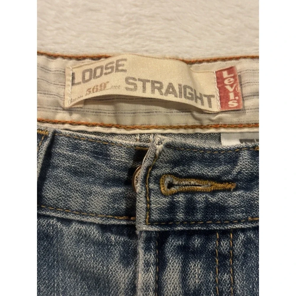 Levis 569 Jeans Shorts Mens 32 Blue Denim Cotton Loose‎ Straight Fit Distressed